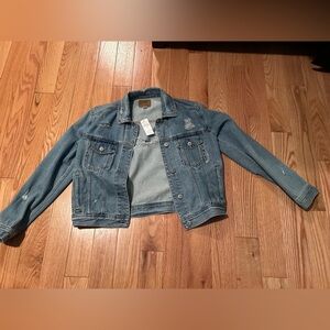 American Eagle Outfitters Light Blue Distressed Denim Jacket